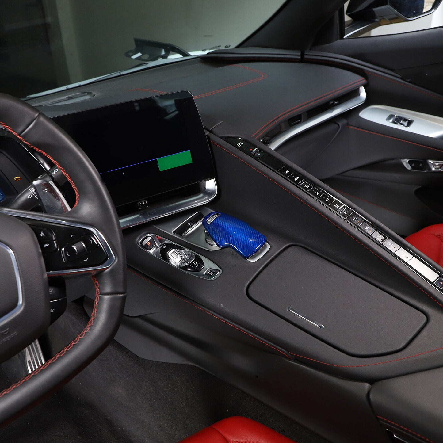 C8 Corvette Carbon Fiber Mode Selector Cover (With/Without Logo) | Black / Red / Blue Carbon