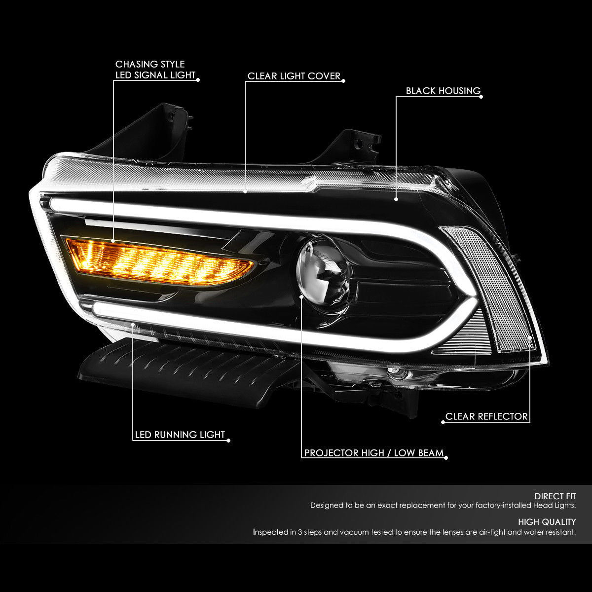 2011 - 14 Dodge Charger LED Projector Sequential Headlights