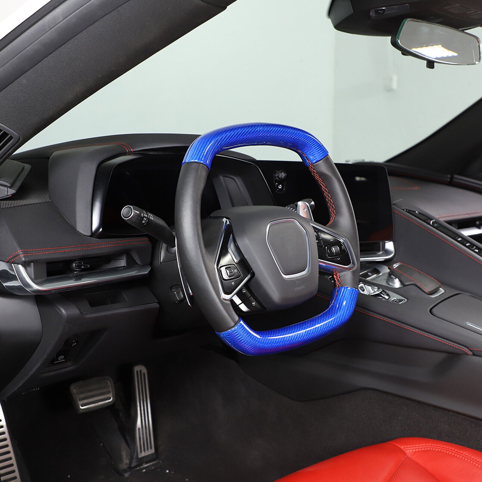 C8 Corvette Real Blue Carbon Fiber Steering Wheel Conversion Cover Kit | Stingray / Z06