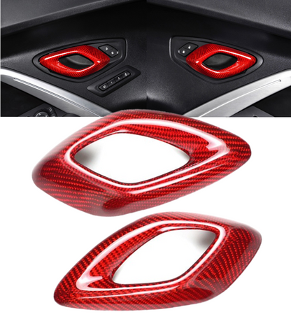 2016 - 24 Camaro Carbon Fiber Interior Door Handle Chrome Delete Covers | Black / Red Carbon