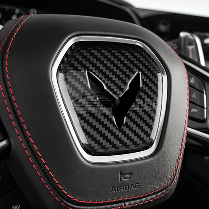 C8 Corvette Hard Carbon Fiber Center Steering Wheel Cover | Black / Red | Blue Carbon