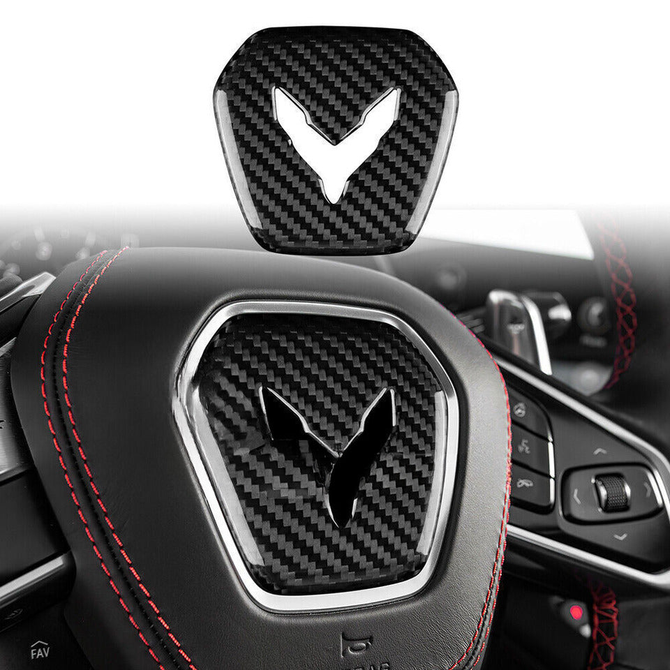 C8 Corvette Hard Carbon Fiber Center Steering Wheel Cover | Black / Red | Blue Carbon