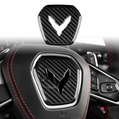C8 Corvette Hard Carbon Fiber Center Steering Wheel Cover | Black / Red | Blue Carbon