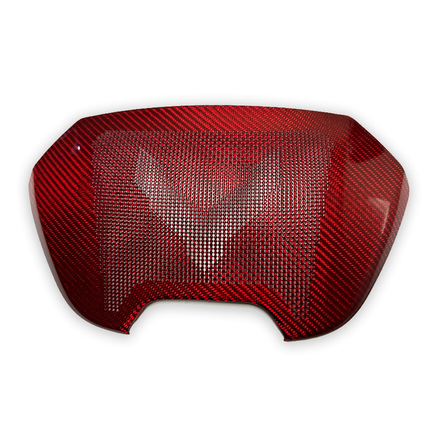 C8 Corvette Carbon Fiber Interior Subwoofer Speaker Cover | Black / Red Carbon