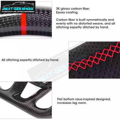 2015 - 23 Dodge Charger / Challenger / Durango / Track Hawk SRT Carbon Fiber Red Leather Steering Wheel | Next-Gen Carbon