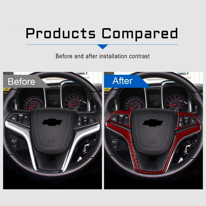 2013-15 Camaro Real Carbon Fiber Steering Wheel Trim Cover Kit | Black / Red Carbon