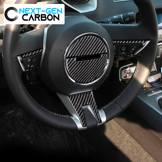 2010 - 12 Camaro Real Carbon Fiber Steering Wheel Trim Cover Kit | Black / Red Carbon