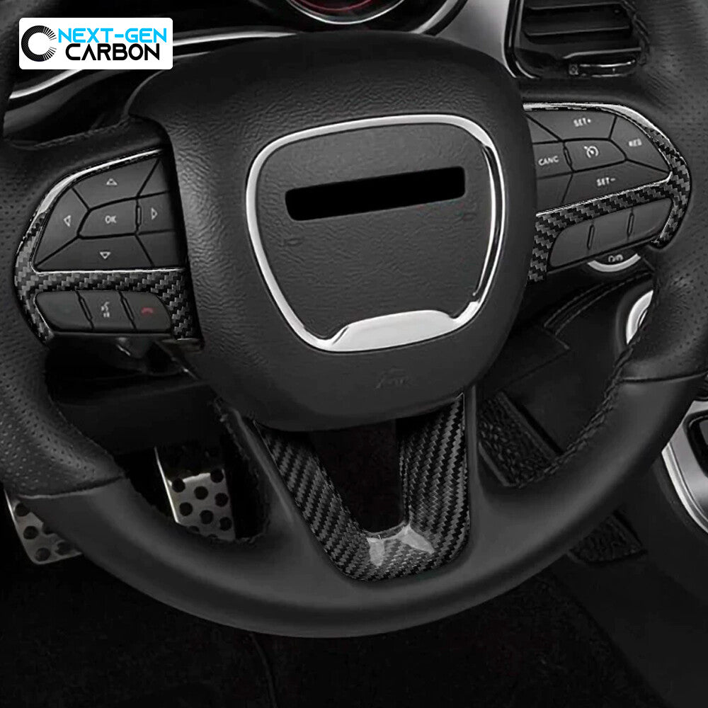2015 - 23 Charger / Challenger / Durango Carbon Fiber Steering Wheel Trim Cover Kit | Next-Gen Carbon