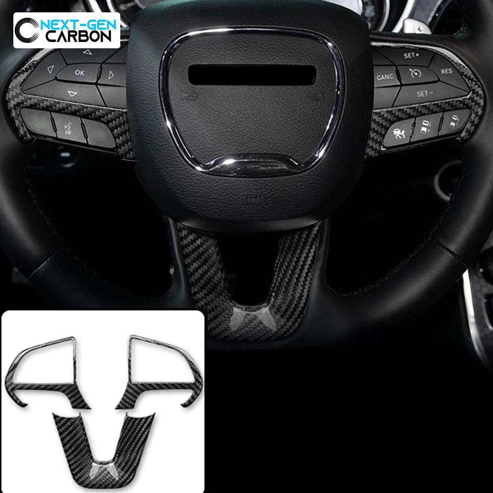 2015 - 23 Charger / Challenger / Durango Carbon Fiber Steering Wheel Trim Cover Kit | Next-Gen Carbon