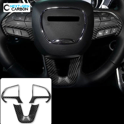 2015 - 23 Charger / Challenger / Durango Carbon Fiber Steering Wheel Trim Cover Kit | Next-Gen Carbon