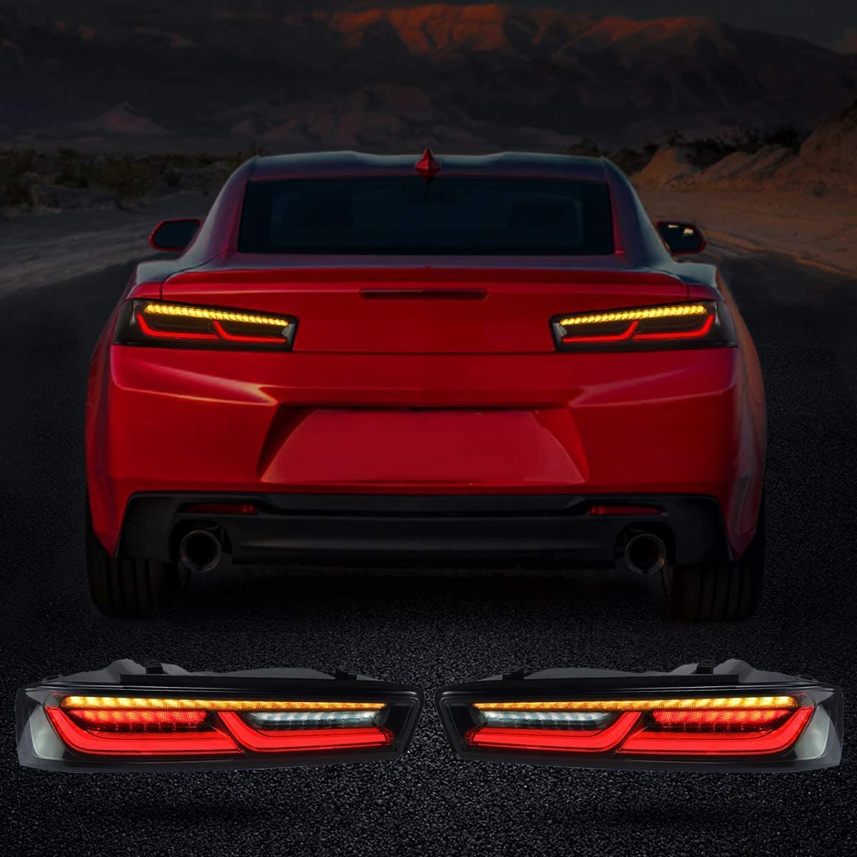 2016 - 18 Camaro Smoked Sequential Tail Lights - Amber Signal