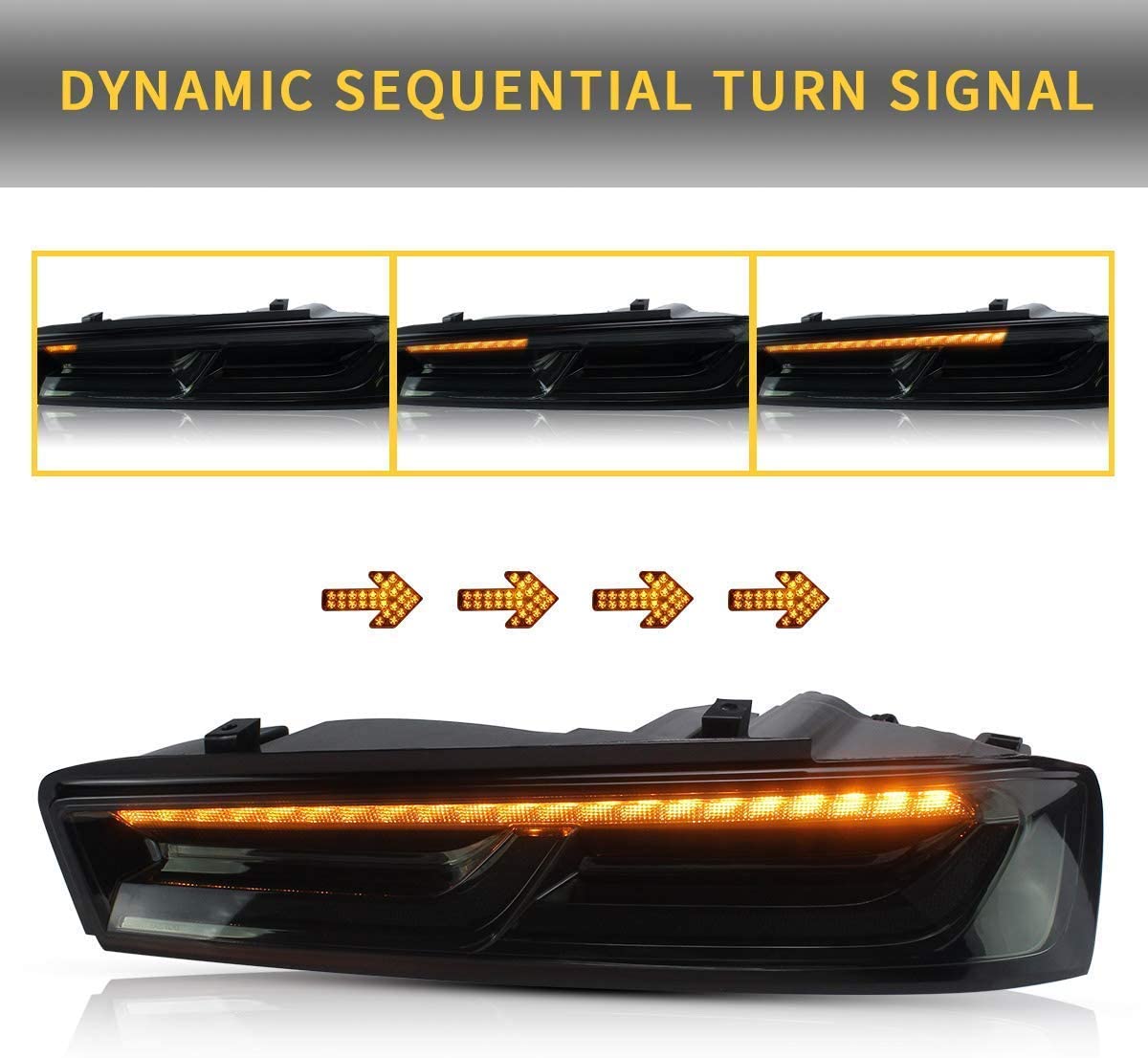 2016 - 18 Camaro Smoked Sequential Tail Lights - Amber Signal