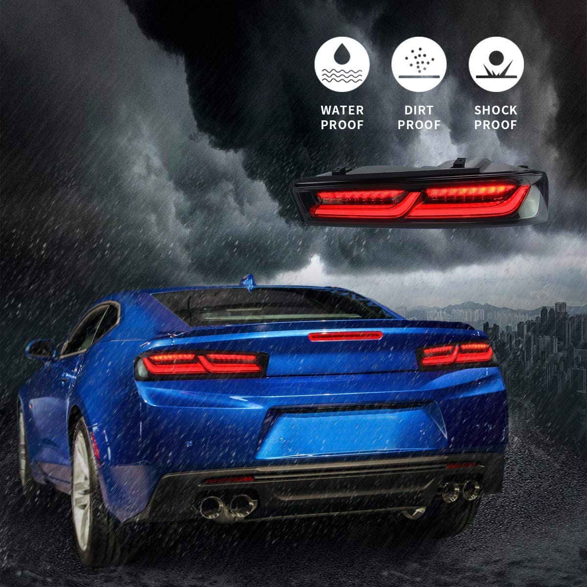 2016 - 18 Camaro Smoked Sequential Tail Lights - Amber Signal