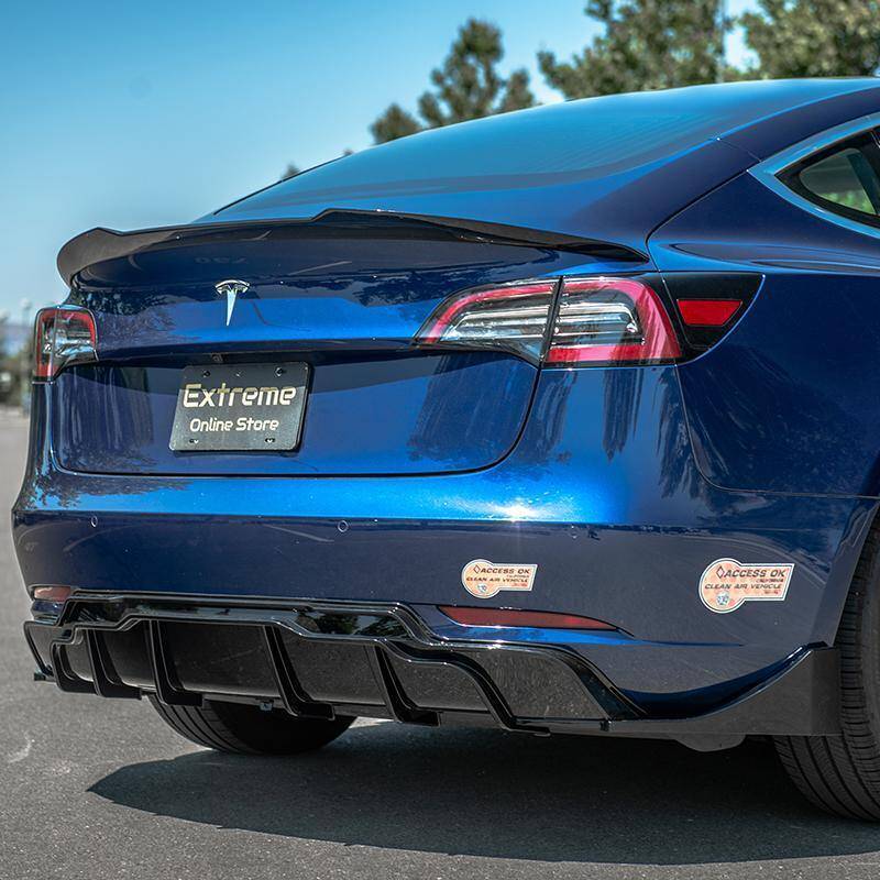 2017 - 24 Tesla Model 3 Gloss Black Rear Bumper Diffuser