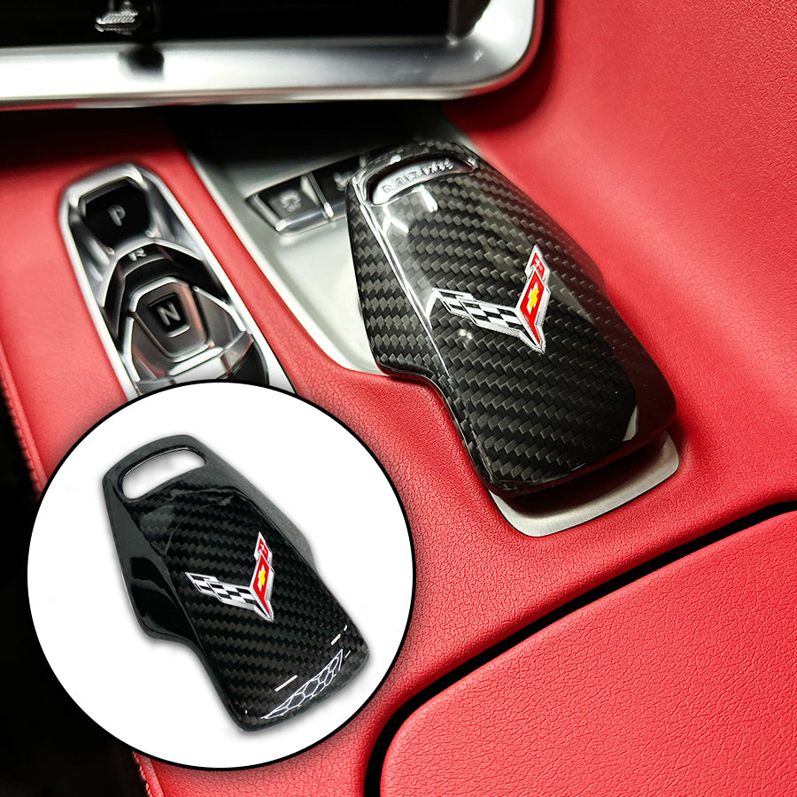C8 Corvette Carbon Fiber Mode Selector Cover (With/Without Logo) | Black / Red / Blue Carbon