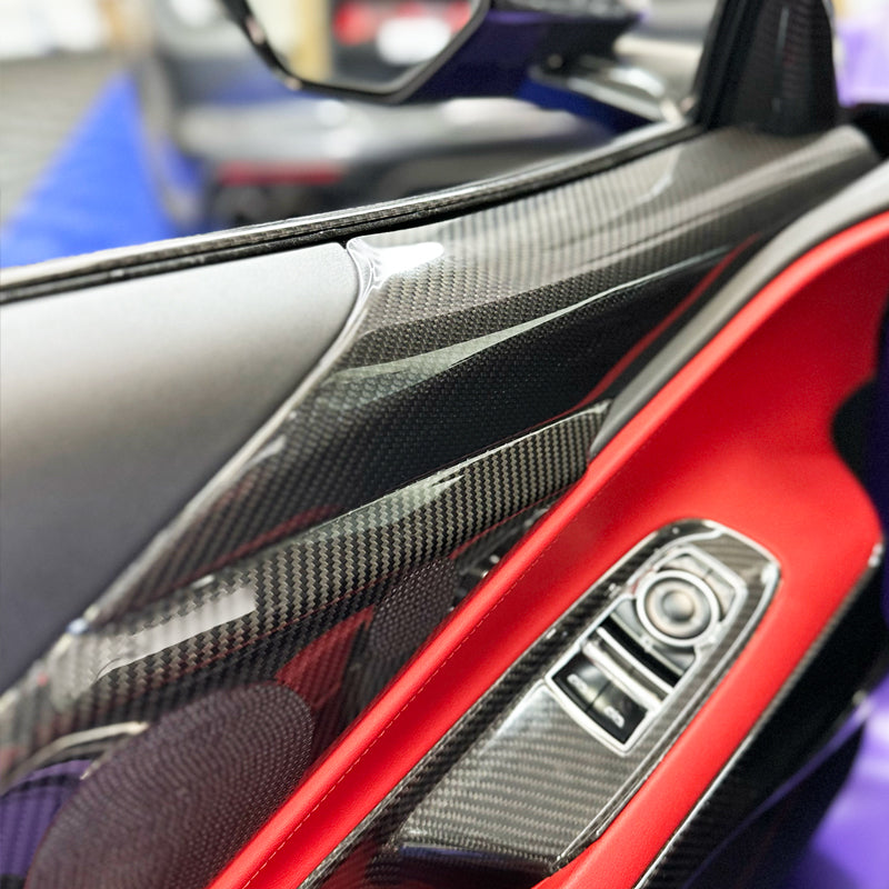 C8 Corvette Carbon Fiber Interior Door Upper Covers | Next-Gen Carbon