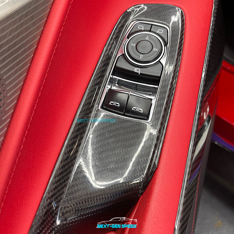 C8 Corvette Carbon Fiber Window Switch Panel Covers (Coupe/Convertible) | Black / Red / Blue Carbon