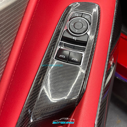 C8 Corvette Carbon Fiber Window Switch Panel Covers (Coupe/Convertible) | Black / Red / Blue Carbon