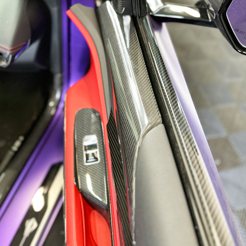 C8 Corvette Carbon Fiber Interior Door Upper Covers | Next-Gen Carbon