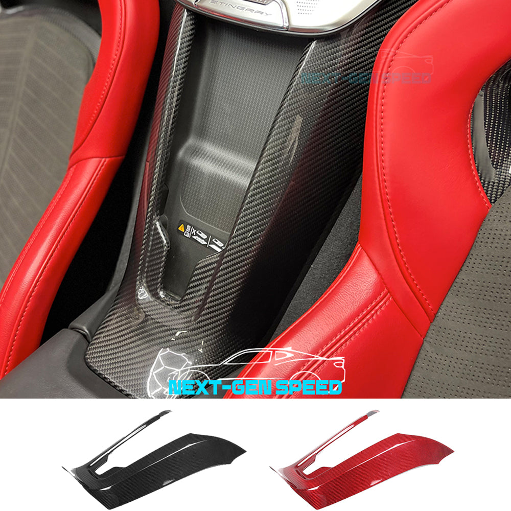 C8 Corvette Carbon Fiber Rear Waterfall Compartment Cover | Black / Red Carbon Fiber