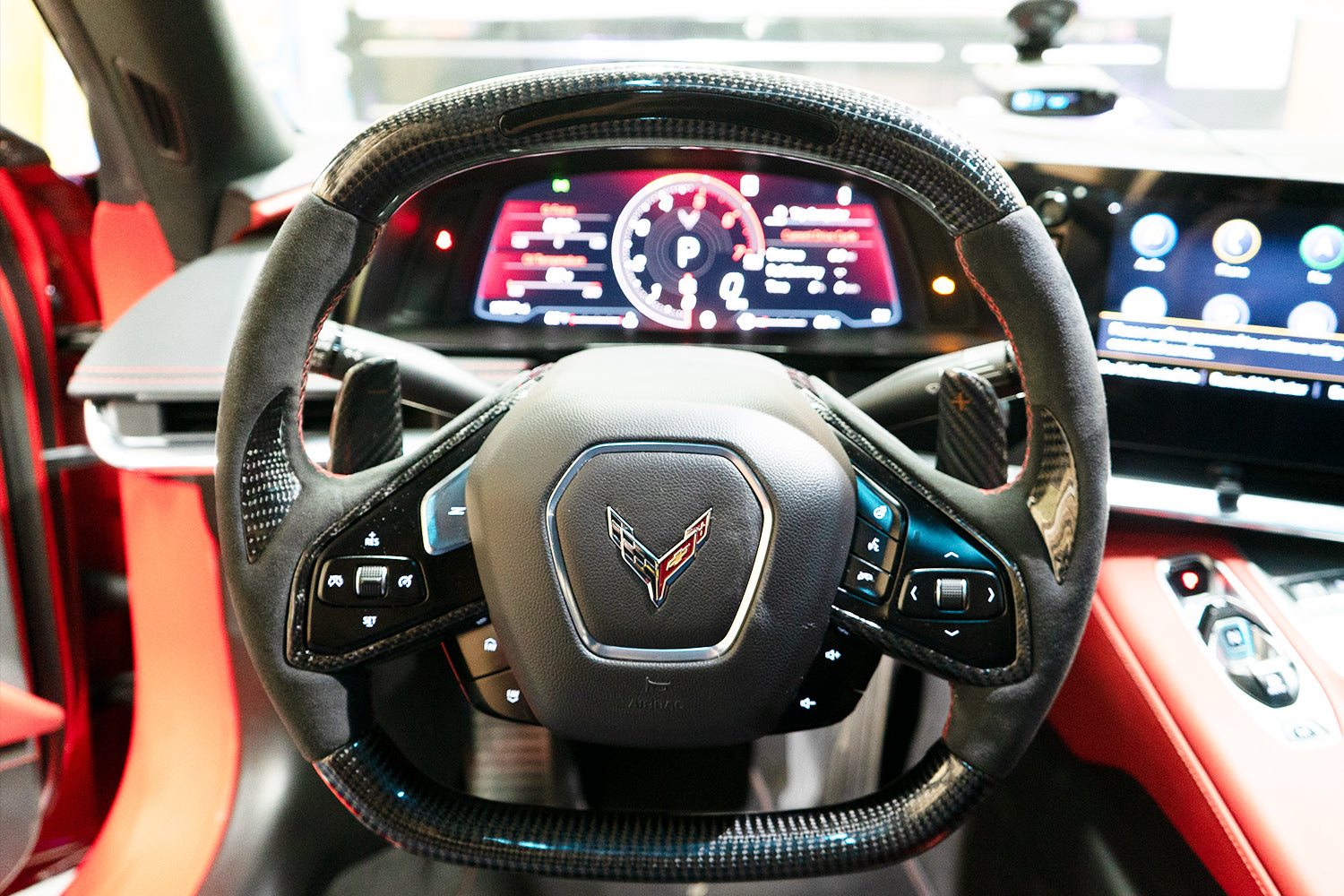 C8 Corvette Stingray / Z06 Carbon Fiber LED Steering Wheel (Complete/Heated) | Next-Gen Carbon