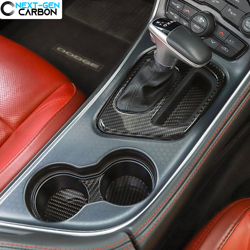 2015 - 24 Dodge Challenger Carbon Fiber Cup Holder Gear Covers | Next-Gen Carbon