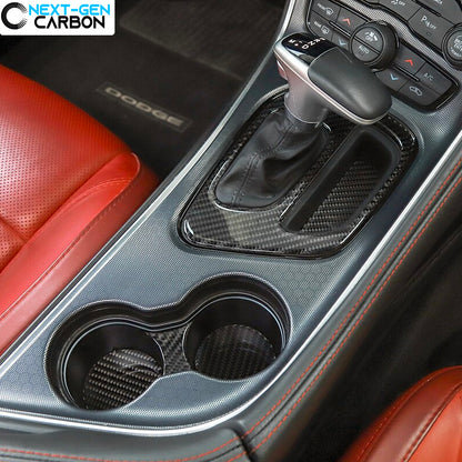 2015 - 24 Dodge Challenger Carbon Fiber Cup Holder Gear Covers | Next-Gen Carbon